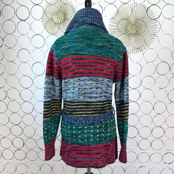 VTG Sears JR Bazaar Knit Cardigan Sweater M Colorful Hearts Striped School Twee - Picture 3 of 12